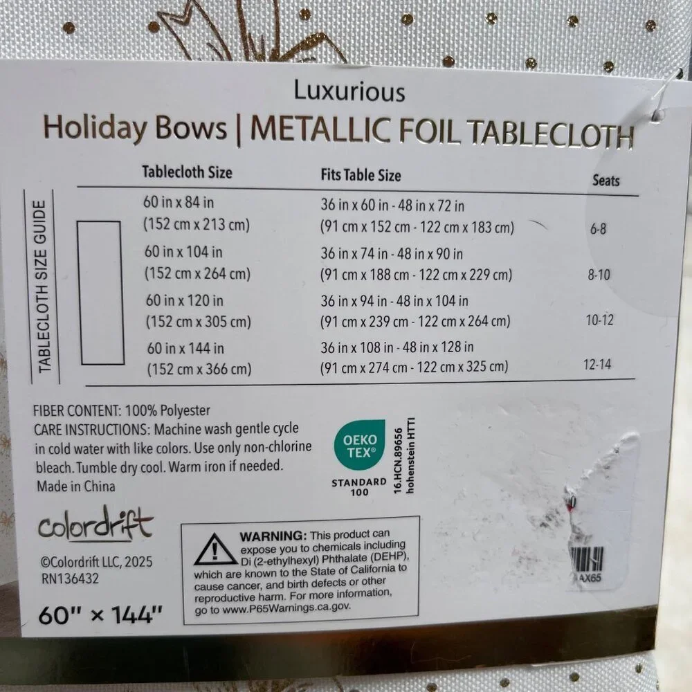 Colordrift Metallic Foil Gold Bow Tablecloth Bridal Shower Party Baby Shower Gla